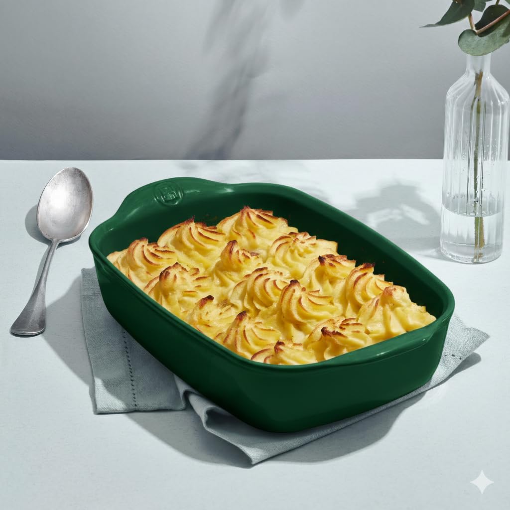 Emile Henry Plat Rectangulaire Ultime – Pour 6 à 8 Personnes – Céramique Haute Résistance – Cuisson Homogène et Service du Four à la Table – Coloris Cèdre – Fabriqué en France