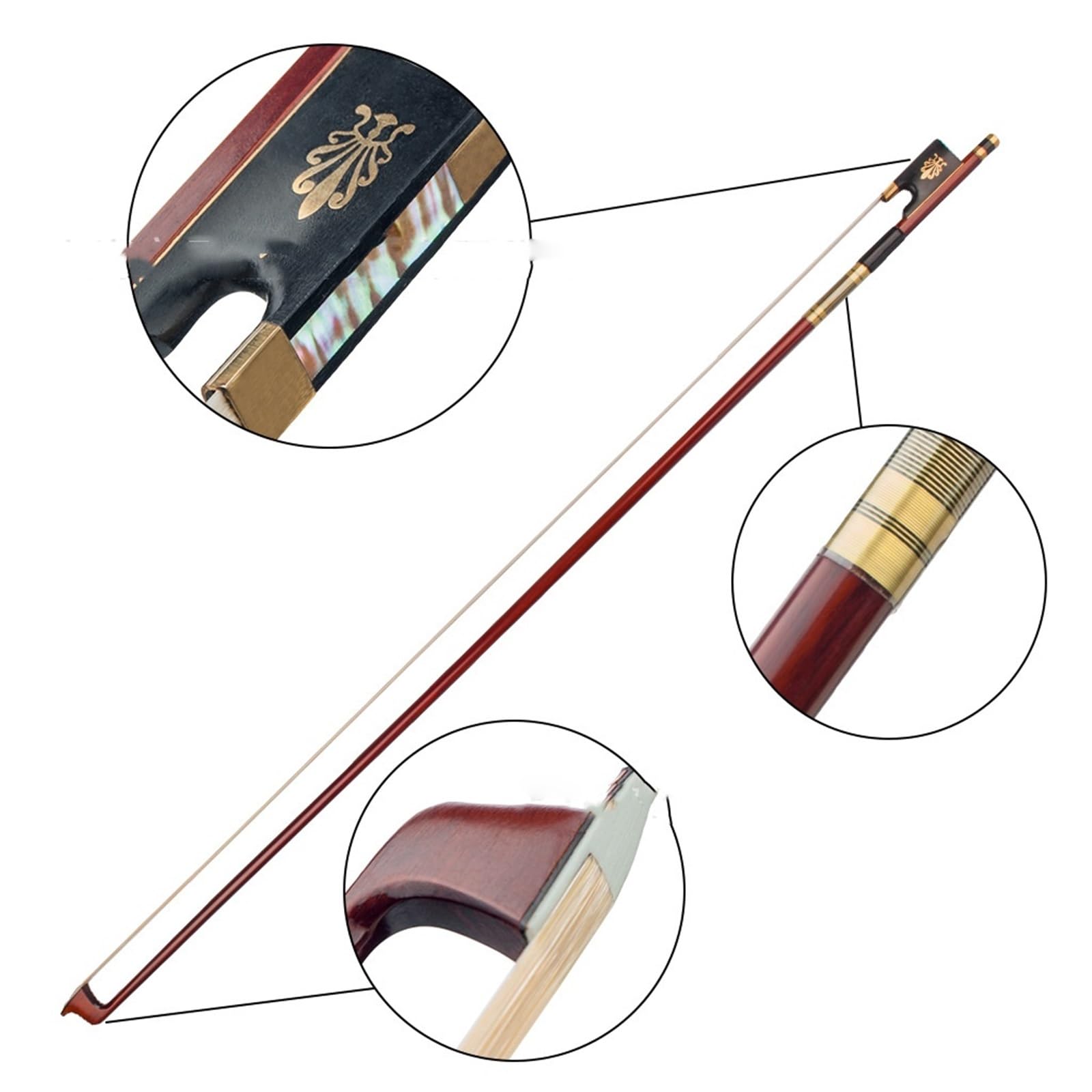 Arcos De Violín Profesionales Arco De Violín Madera Natural Envuelto Con Hilo Negro Y Dorado(4-4)