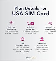 Vista 5 de travSIM USA SIM (T-Mobile SIM Card) Válido por 15 días - Datos móviles ilimitados - Estados Unidos T-Mobile US SIM Card