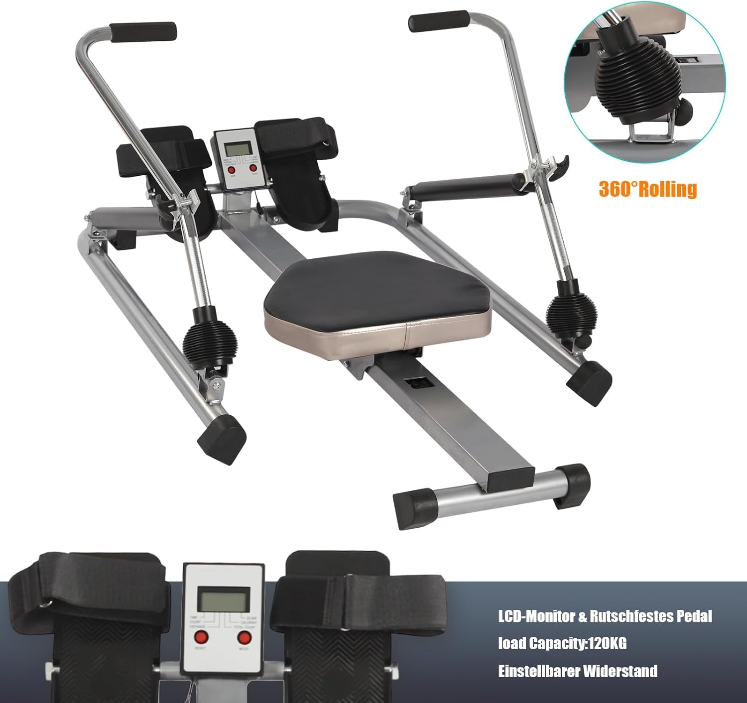 Máquina de remo hidráulica móvil ajustable para cardio plegable con monitor LCD, máquina de remo suave para gimnasios, casas privadas, empresas, clubes de fitness