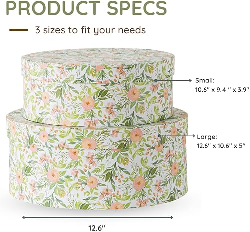 Miniatura 5 de Soul & Lane Cajas de almacenamiento ovaladas de flores silvestres para decoración del hogar, juego de 2 cajas de regalo florales con tapas para