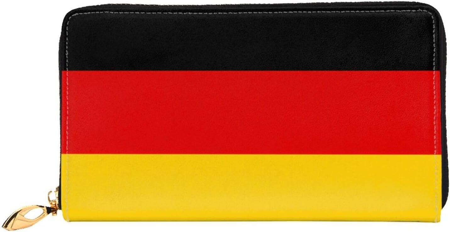 German flag Long Zip Around Wallet for Women, Large Capacity RFID Leather Wristlet Wallet with 12 Card Slots Coin Purse, Fashion Clutch Purse with Wrist Strap