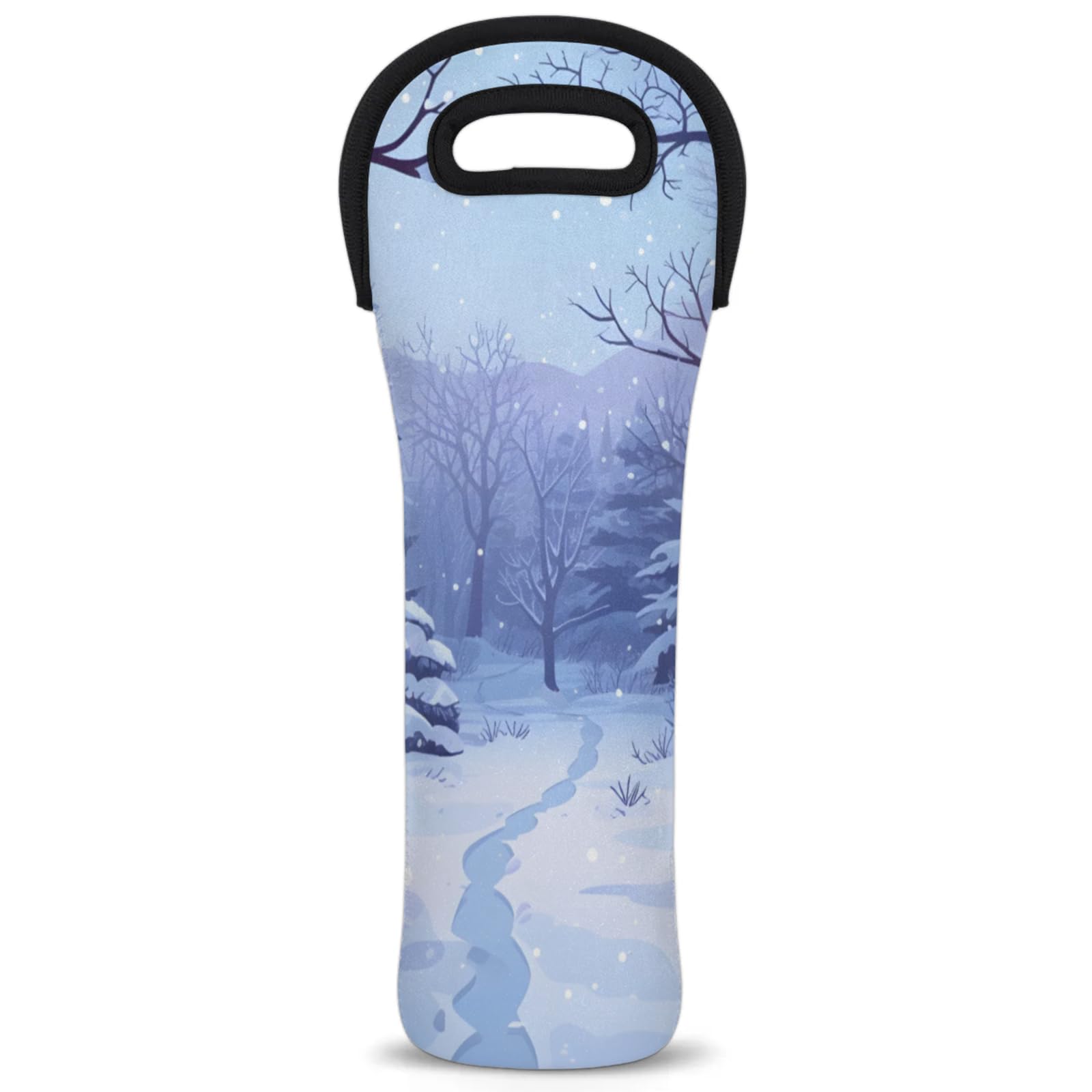 Neoprene Wine Tote Carrier Bag for Wine,Water, Champagne, Beer, Baby Bottles 15.6 x 5.1 Inches, Protective Wine Bag,Winter Forest