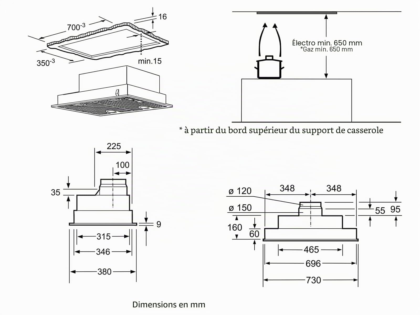 Bosch Serie 4 DHL755BL hotte 610 m³/h Monté au mur Argent C - Hottes (610 m³/h, Conduit / Recirculation, D, A, C, 38 dB)