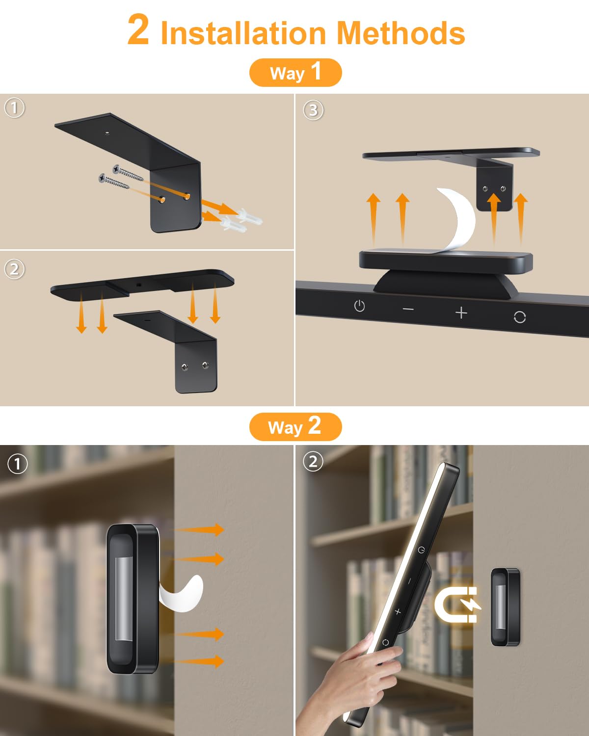 WILLED Bildbeleuchtung Kabellos, 5W Bilderleuchte Akku mit Fernbedienung, Bilderlampe mit 3 Farbtemperaturen, Bild Beleuchtung Wand Kabellos, Dimmbar Led Dart Beleuchtung mit Timer, Schwarz
