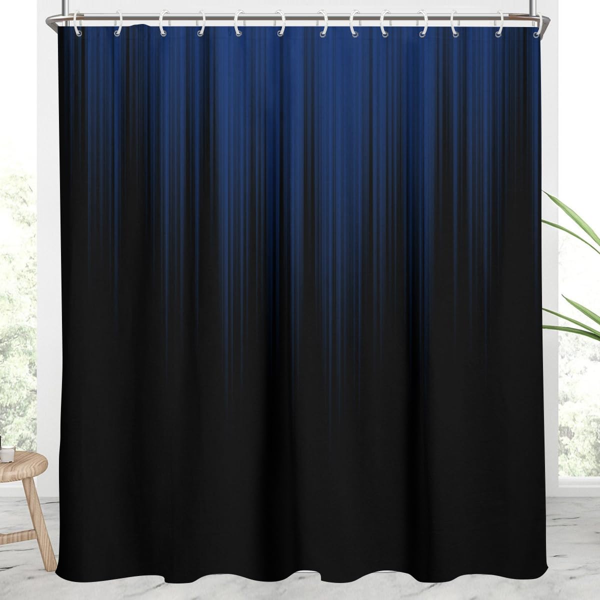 AAtter Navy Blue and Black Ombre Shower Curtain, Extra Long 72x84 Inch