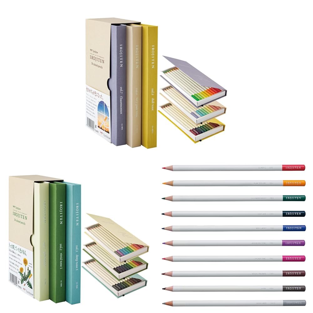Tombow Pencils, Colored Pencils, 30 Colors (Book Shape), Color Dictionary, Third Collection (30 Colors Collected Shiny Fluorescent Colors), CI-RTC + Dragonfly Pencils, Colored Pencils, 30 Colors (Book