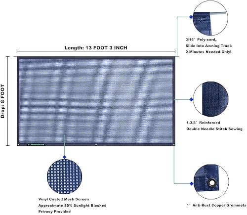 Miniatura 302 de Tentproinc Pantalla parasol para toldo, 8 pies x 13 pies 3 pulgadas (apta para toldo de 14 pies), protector solar de malla para autocaravana, cámper