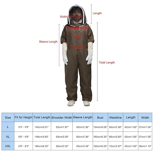 Miniatura 2 de HARFINGTON Traje de abeja para hombres y mujeres, talla XXL, traje de apicultura con guante, velo y capucha para apicultor