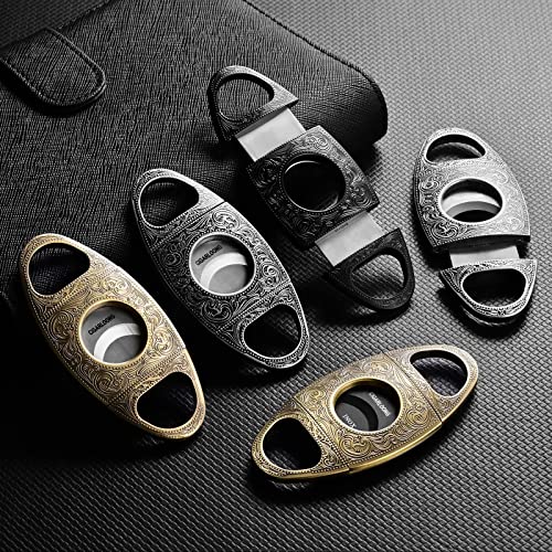 Cigarloong Cigar Cutter Stainless Steel Bronze Engraved Double Cut Blade (Color:gold1) #TOP5