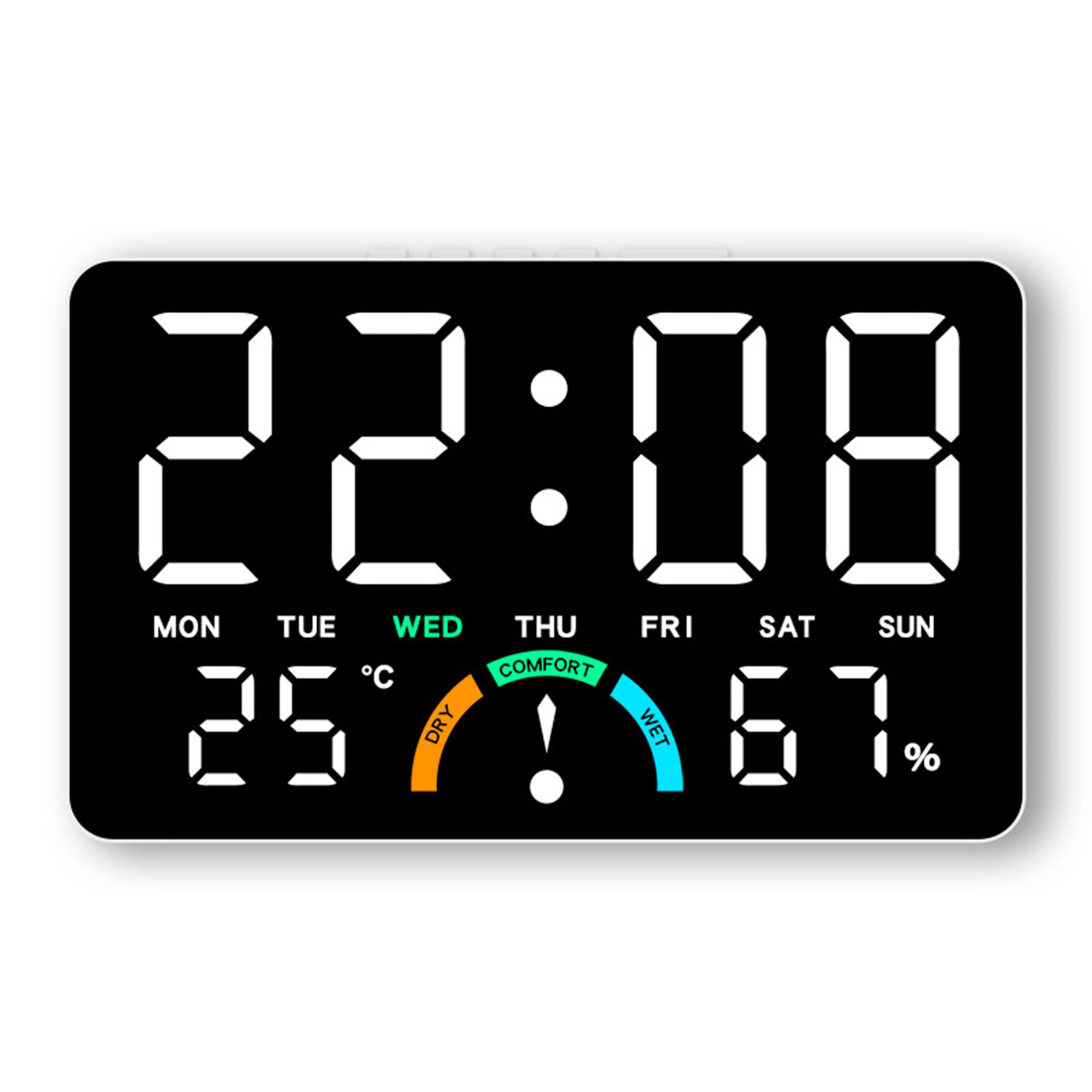 Horloge murale numérique LED pour chambre écran de température et humidité