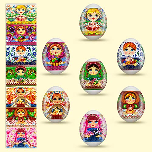 Slco Ostern Matroschka Ostereier Eieraufkleber Eierfarben Oster Dekorbanderolen, 7 Verschiedene Motive in Packung Cover
