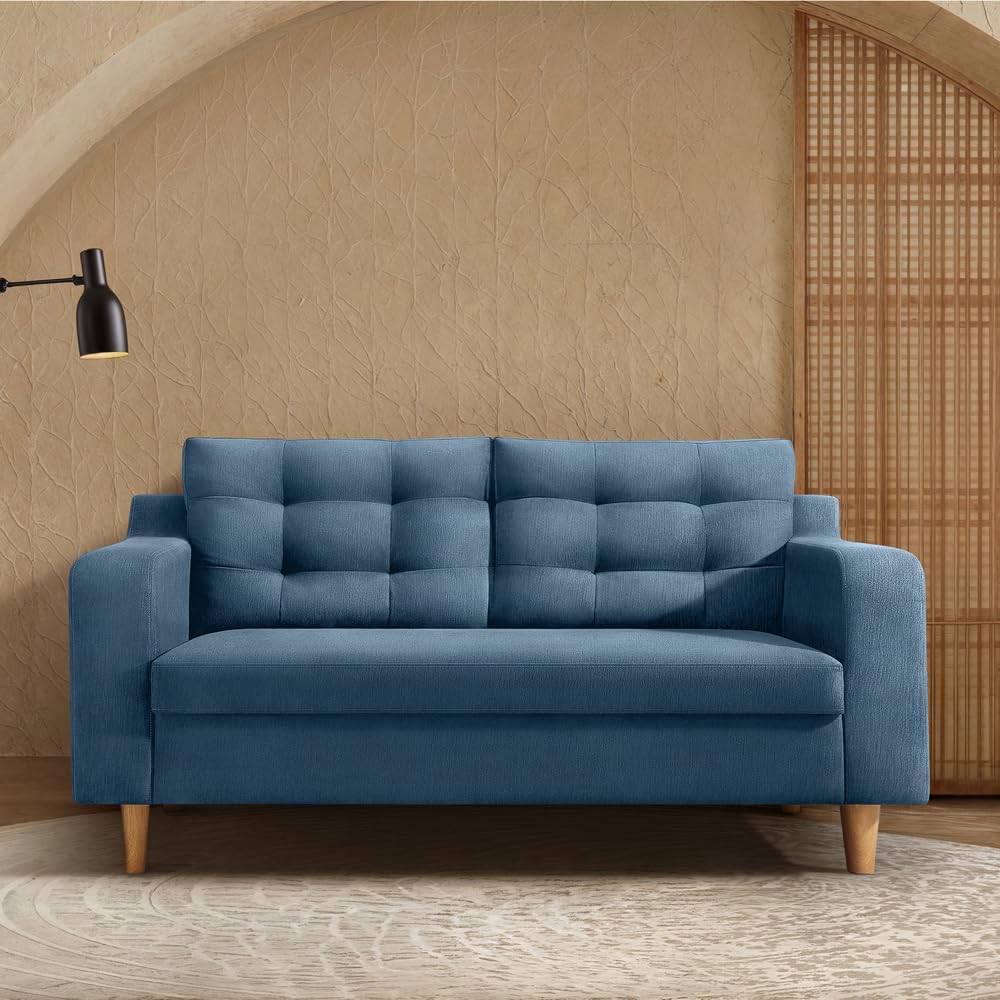 Duroflex Ease Plus - 2 Seater Sofa Set for Living Room | 3 Year Warranty | Premium Wooden Frame Sofa | Anti-Pilling Fabric, Fade & Termite Resistant | Comfortable & Durable Couch - Moonlight Blue