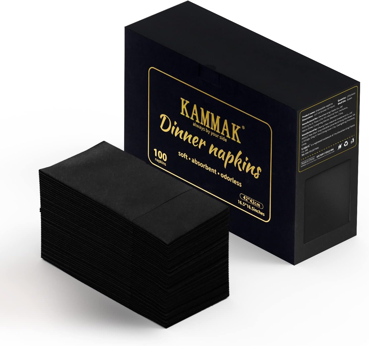 KAMMAK Black Napkins Disposable with Pocket Wedding Decorative Dinner Paper Napkins 100 Pack Linen Feel Prefolded Guest Hand Towels for Party Decoration, Cocktail Reception, Hotel (16.5 x 16.5 inch)