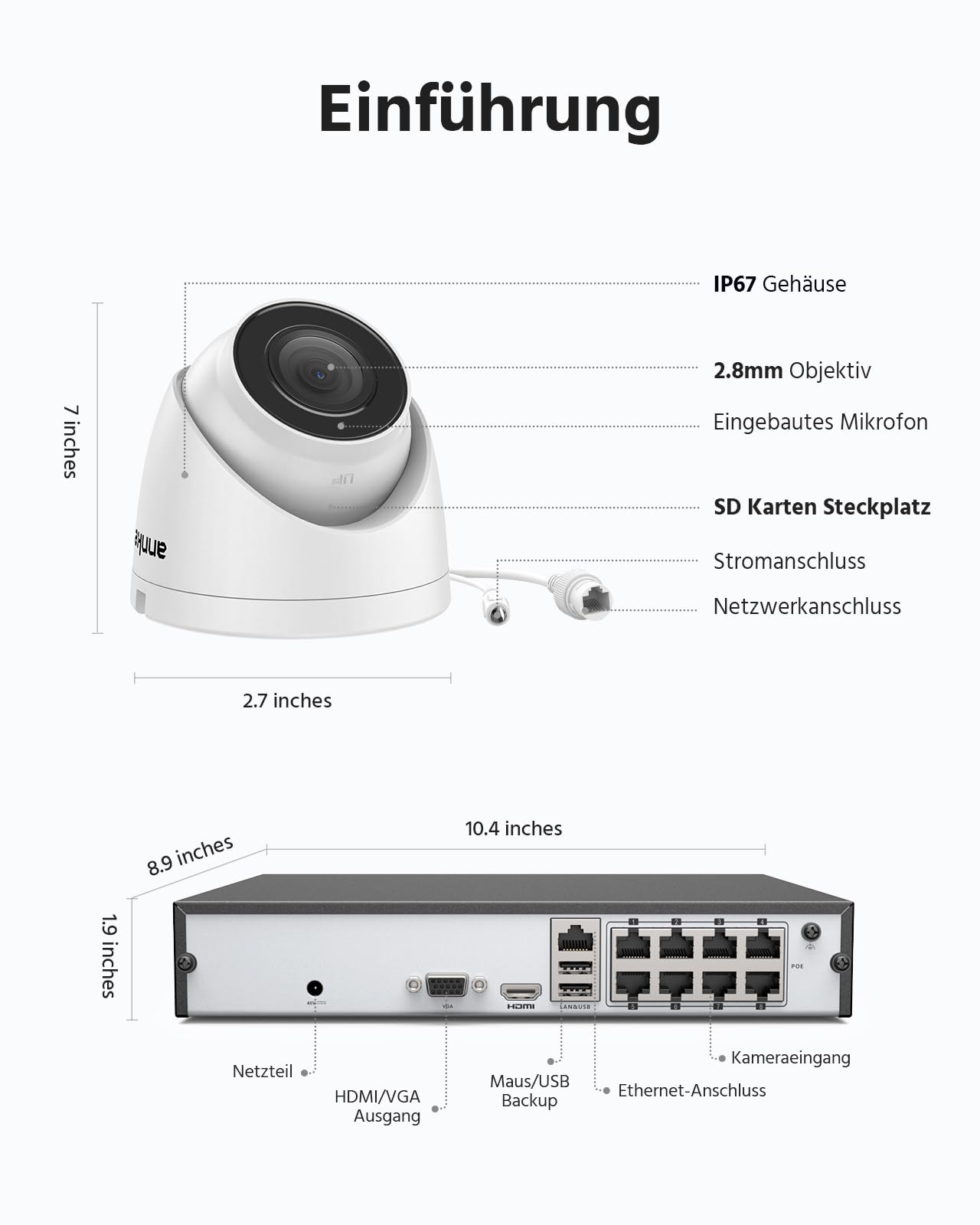 ANNKE H500 3K 5MP PoE Überwachungskamera Set, 8MP 8CH NVR mit 2TB HDD und 4 X 3K PoE IP Kameras mit Farbe Nachtsicht, H.265+ kompatibel mit Alexa, IP67 Wasserdicht, Audioaufnahme | 4X 5MP PoE IP Outdoor Kamera, Personen-/Fahrzeugerkennung, 24/7 Überwachun