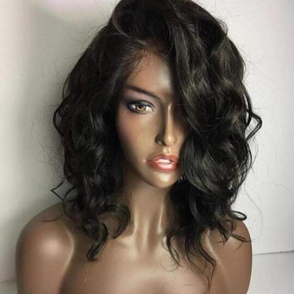 Pelucas delanteras del cordón rizado Pelucas del cabello humano Pelucas delanteras del cordón Pelucas del cordón para las mujeres con el pelo del bebé Natural Negro 20 pulgadas