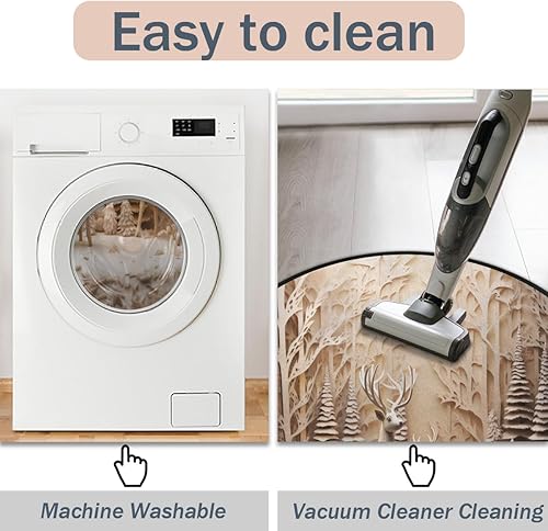 Miniatura 5 de Christmas Winter Scene Reindeer (2) Round Area Rug 3ft Machine Washable Circular Rugs for Dining Room Table Bedroom Playroom Throw Rugs for Dog