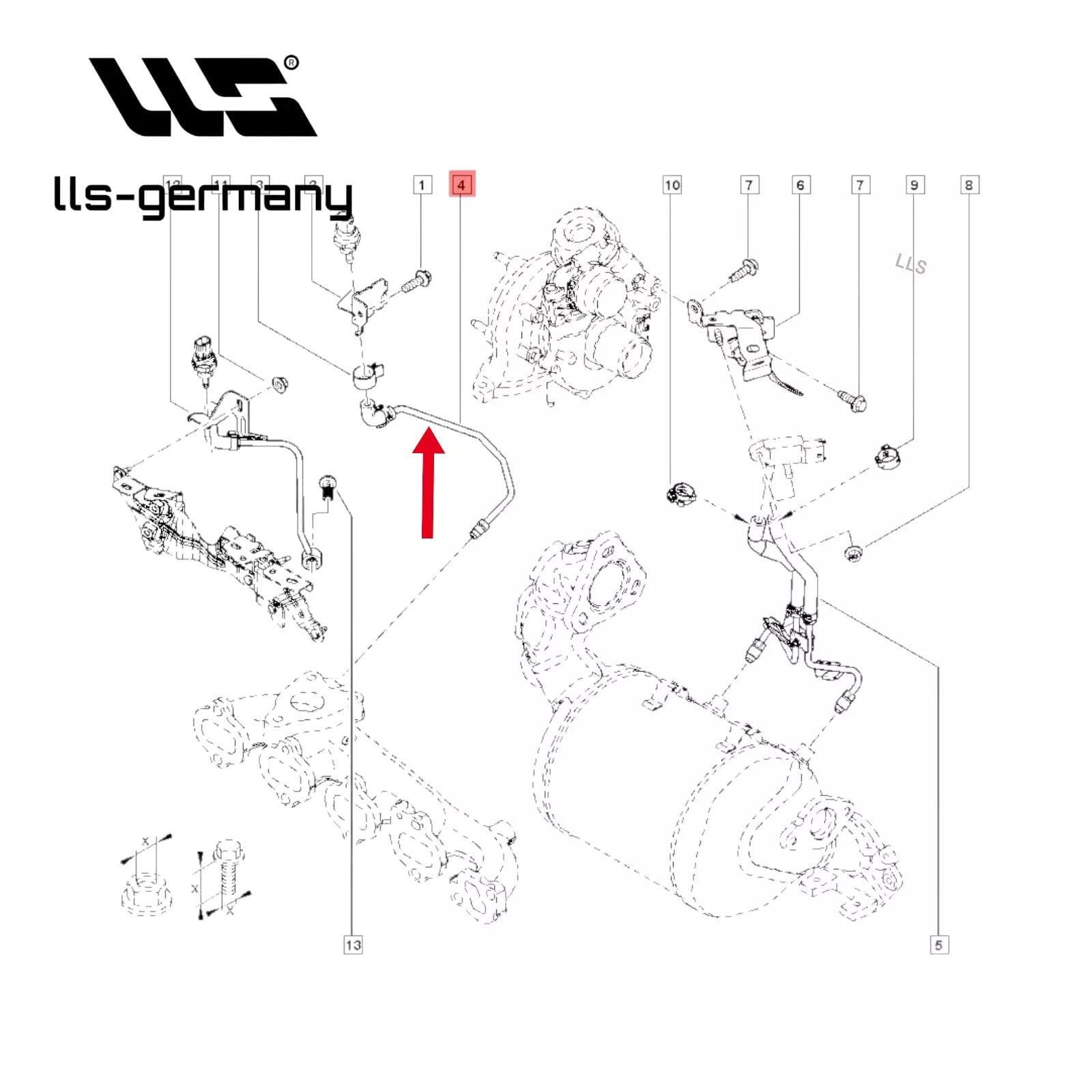 LLS-GERMANY Linea di pressione differenziale compatibile con Talento (296), 1.6 D, 95 CV, 115 CV, 223213730R, 223214784R, 6261400200, GM 95517912, 4423101