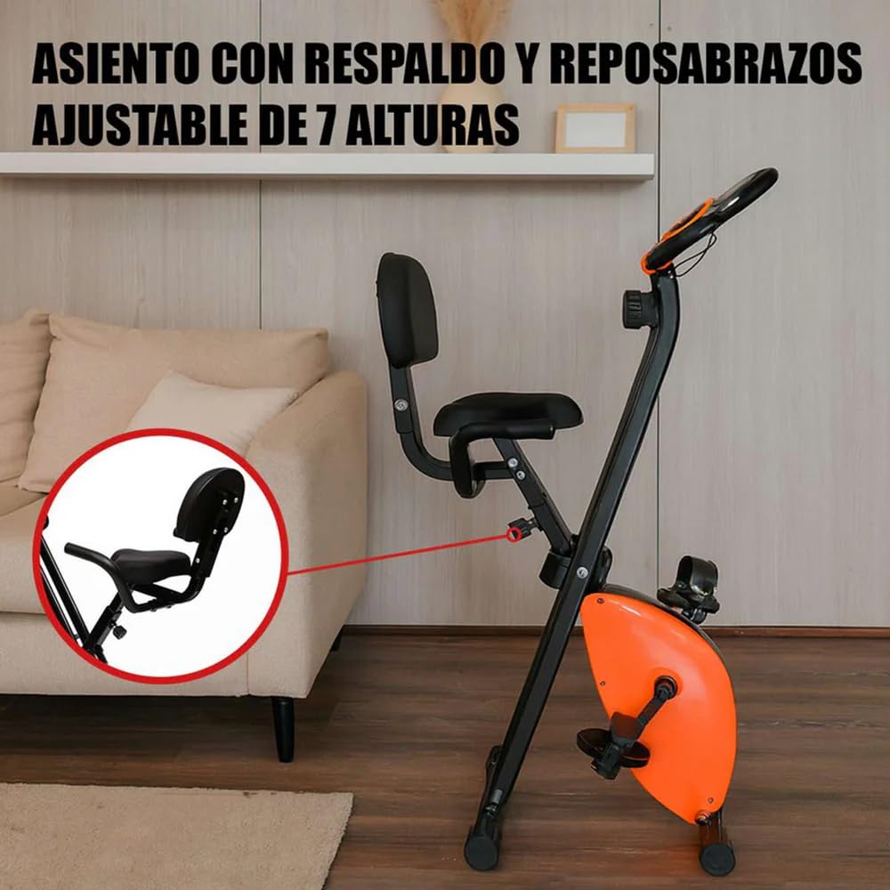 Bicicleta Estática Plegable Almalux® con Respaldo Lumbar | Pantalla LCD y 8 Niveles de Resistencia | Soporta 100 kg