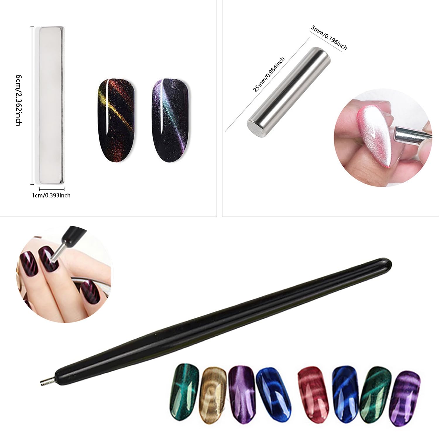 8 szt. Magnes kocie oko do paznokci magnetyczny żelowy lakier do paznokci magnesy do paznokci różdżka magnetyczna tablica kwadratowa pogrubiony mocny lakier do paznokci magnes narzędzia do