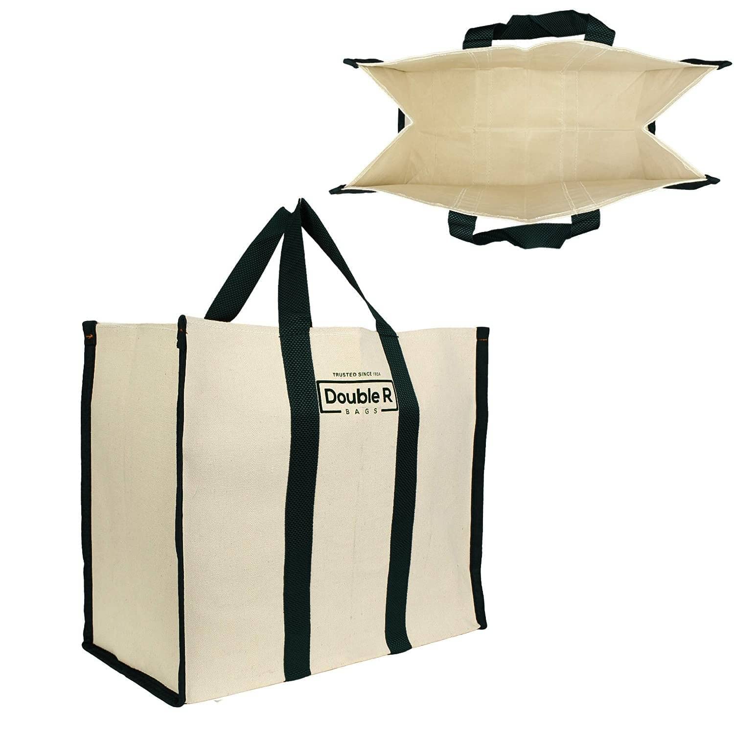 DOUBLE R BAGS Big Eco Cotton Canvas Shopping Bags For Carry Milk Grocery Fruits Vegetable With Reinforced Handles Jhola Bag (Pack of 3, Black) 2