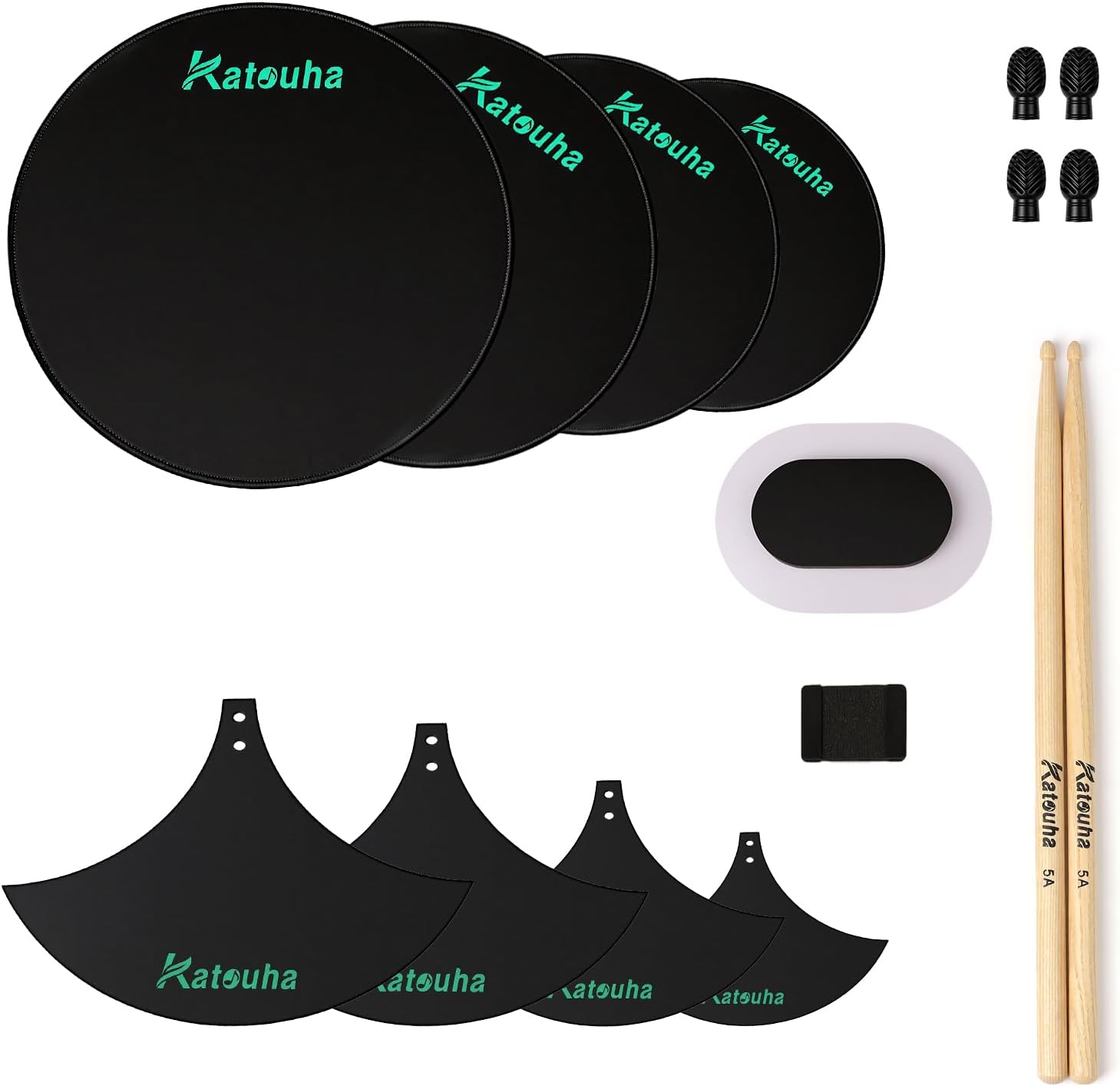 Drum Mute Pads Set for Quiet Practice, 13-Piece Drum Silencer Pads Kit with Drumsticks, 2 Pairs of Drumstick Dampeners, Cymbal Mufflers, Bass & Snare Dampeners