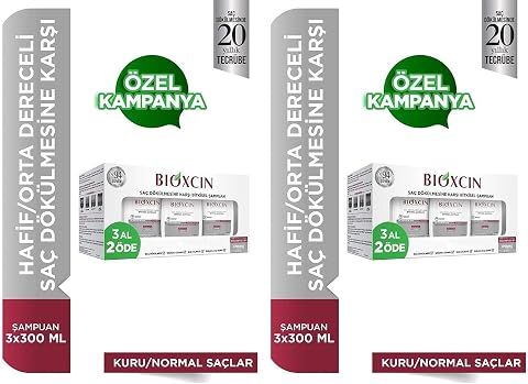 Bioxcin Klasik Bitkisel Kuru ve Normal Saçlar için 3x300 ml Saç Dökülmesine Karşı Şampuan (2 paketi)