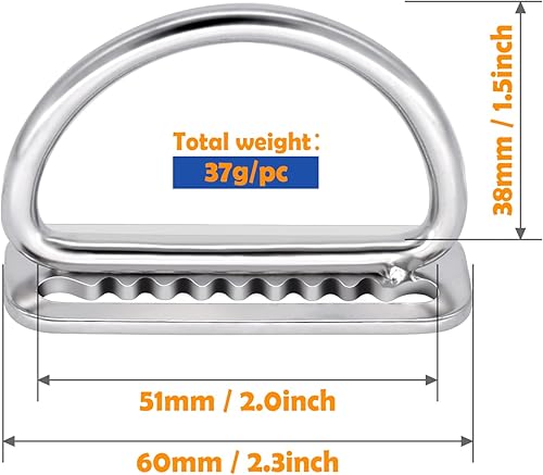 Miniatura 6 de Paquete de 2 protectores de cinturón de peso, 2.0 in2 pulgadas de acero inoxidable dentado para buceo con anillo en D para equipo de buceo y