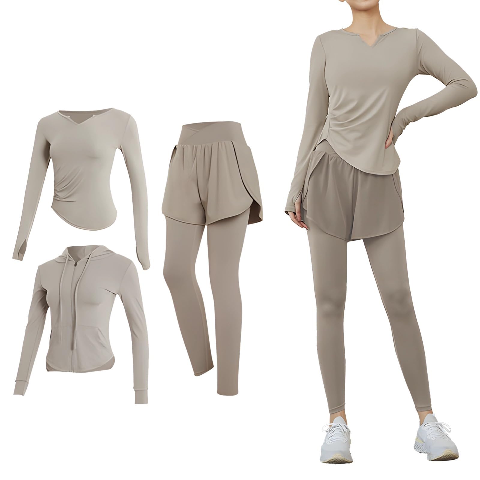 Generisch 3-teiliges Workout-Set für Frauen in XXL, Fitness-Outfit mit Jacke, Shorts und Leggings, atmungsaktives fusselfreies Material, ideal für Yoga und Fitnessstudio