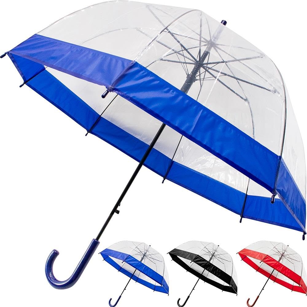 VIVAAS 23" Clear See Through Dome Umbrella Ladies Transparent Walking Rain Brolly Strong, Lightweight, Transparent, Waterproof Wedding Umbrella for Bride for Women Classy (Blue)