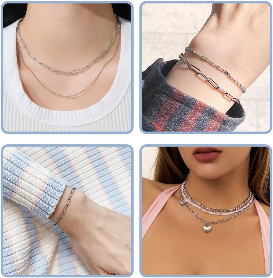 32.8Feet/10m Soldered 304 Stainless Steel Paperclip Chains with 50Pcs Jump Rings 30Pcs Lobster Clasps Flat Oval Chain Link for DIY Necklace Bracelet Jewelry Making - Image 6