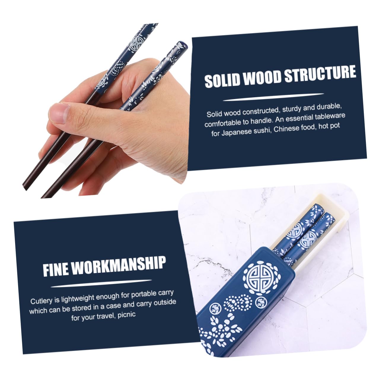 Baguettes Japonaises avec Étui de Rangement, Lot de 2 Sets, Bois Abs
