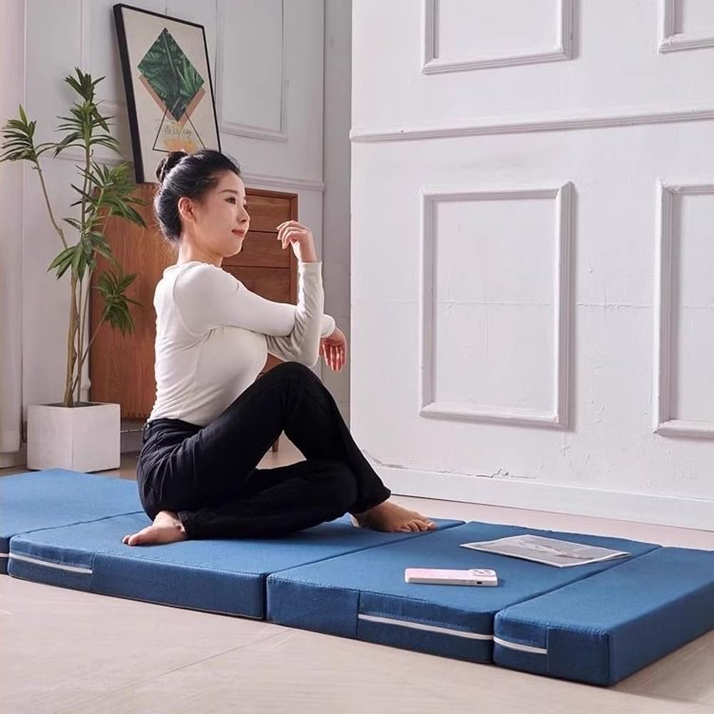 Matelas de sol pliable en mousse haute densité de 8 cm d'épaisseur avec fond antidérapant, lit d'invité, lit d'invité, camping (bleu, 60 x 200 x 8 cm)