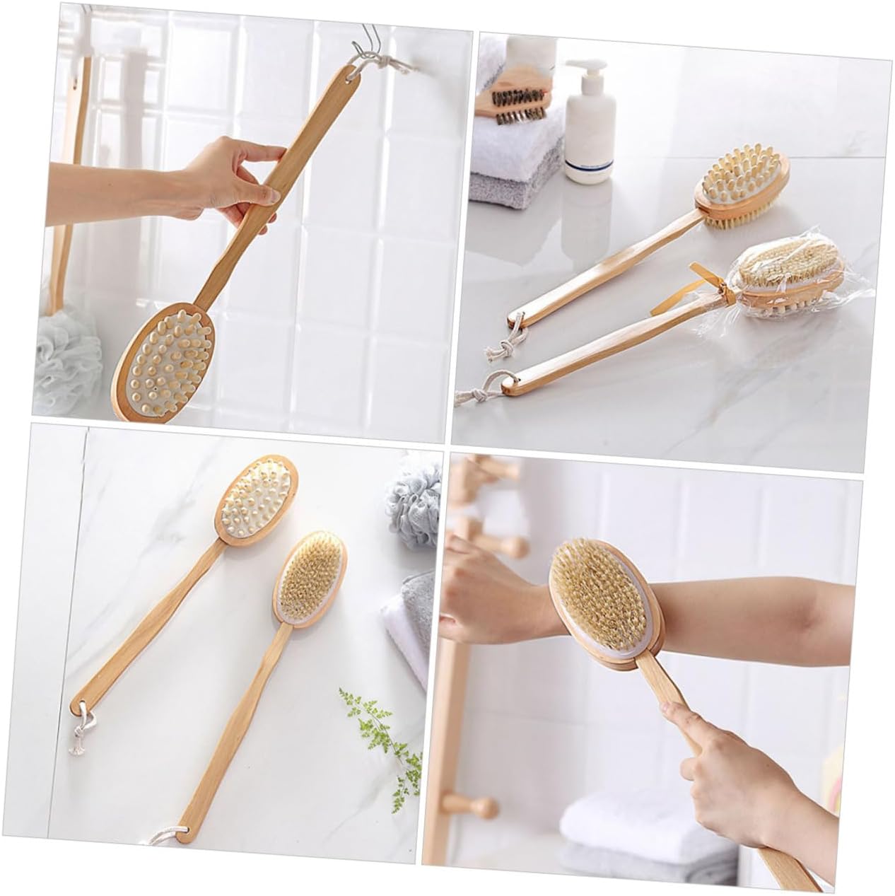 Back Scrubber for Shower Bath Brush Long Handle Body Bathing Brush Exfoliating Back Brush Wood Material