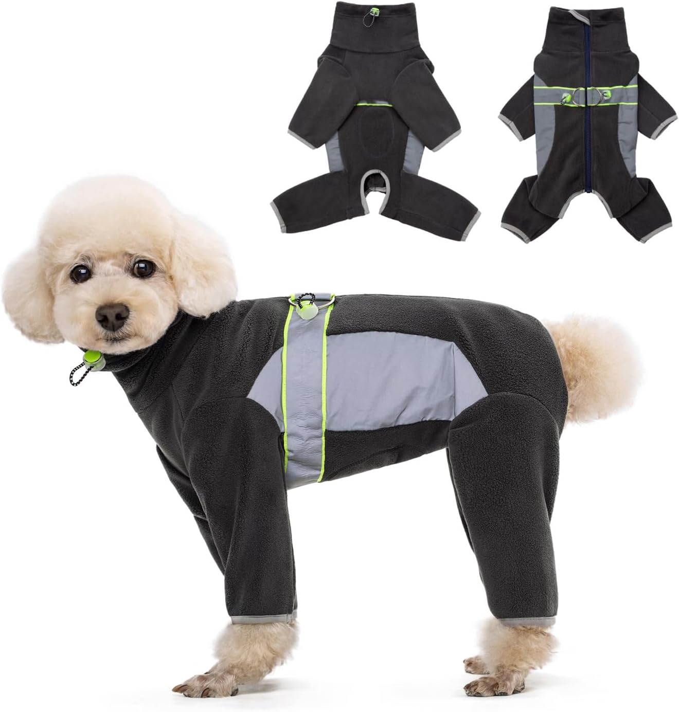 Dog Winter Warm Coats 4-Legs Fleece for Small Medium Large Dogs,High Collar Dog Cold Weather Coat Full Body,Dog Snowsuit Comfort Windproof with Reflective Zipper Leash Hole_XL(Dark Gray) XL-Back Length:14" Dark Gray
