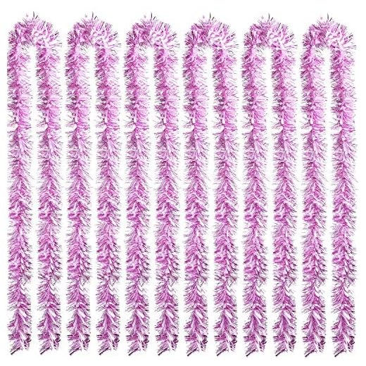 6 Pièces Guirlandes Tinsel de Noël 39.4 Pieds Guirlande Métallique Scintillante Décoration Suspendue pour Sapin de Noël Guirlande de Mariage (Rose Blanc)