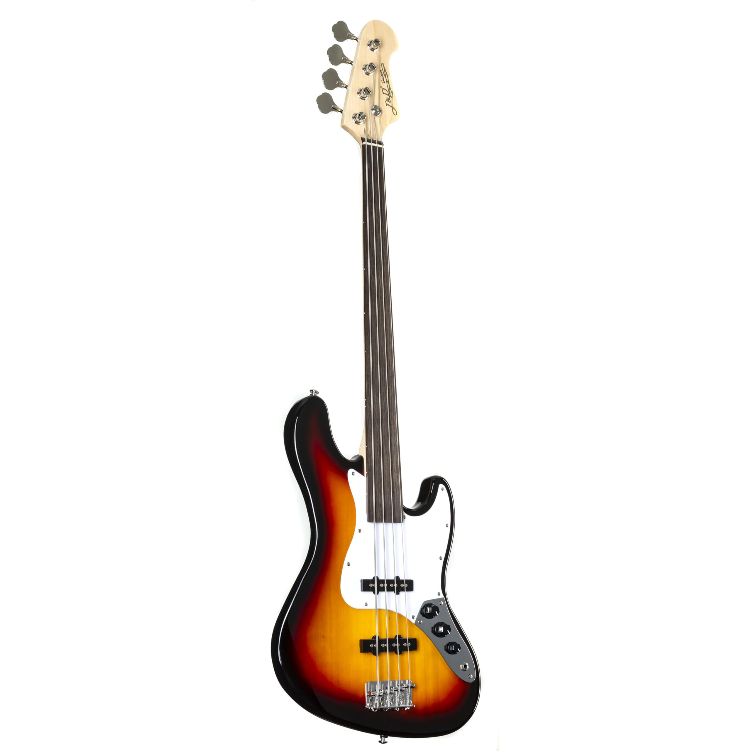 J & D JB Fretless Bass (3-Tone Sunburst) - Basso elettrico a 4 corde