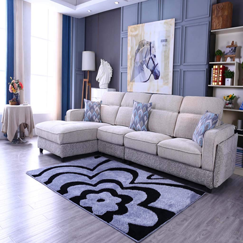 Tapis de salon en soie brillante 1.6x2.3m - Moquette antidérapante pour chambre au motif simple
