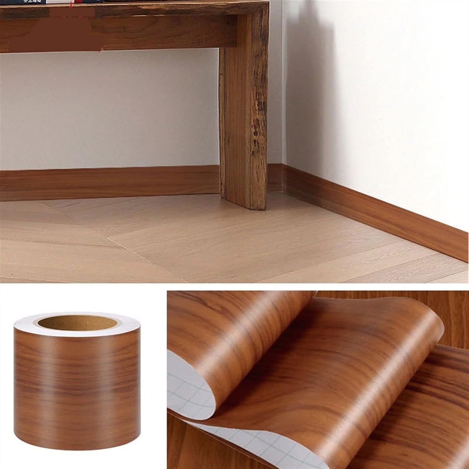 Wallpaper Borders self Adhesive， Self-Adhesive Wood Grain Waist Line Wallpaper PVC Wall Border Decal Baseboard Floor Sticker(8)