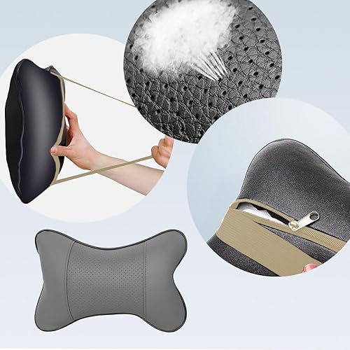 Miniatura 3 de Almohada de asiento de automóvil, almohada para el cuello del automóvil, almohada de apoyo para el cuello del automóvil, reposacabezas de cuero