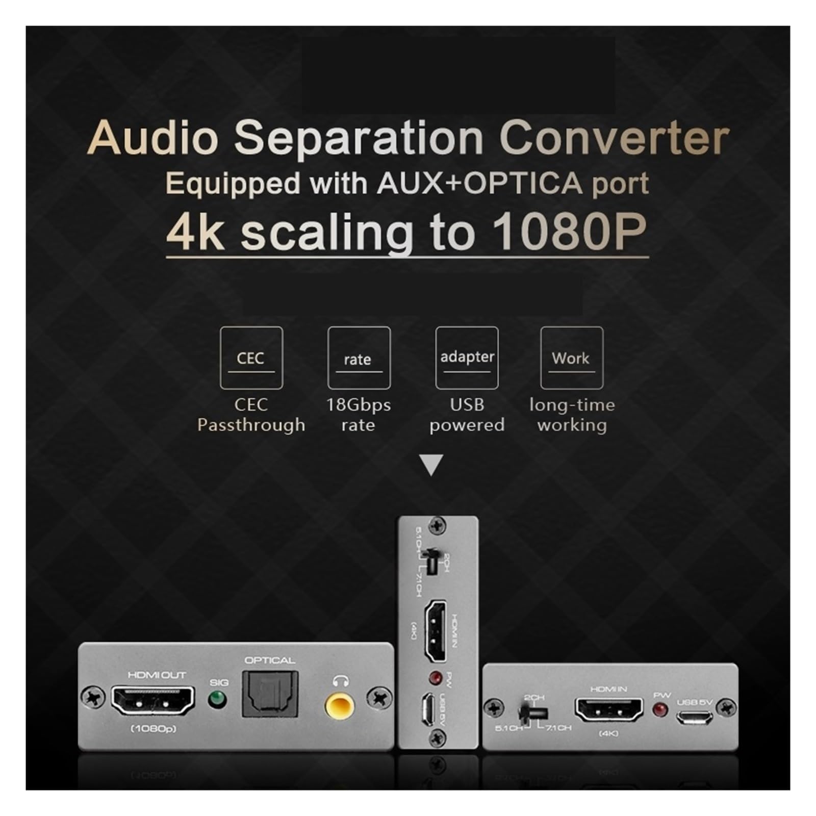 Convertisseur numérique, Extracteur 4K 60Hz, Optique 7.1 5. 2.0 + Adaptateur stéréo 3.5mm, commutateur détartreur 4k à 1080 Compatible
