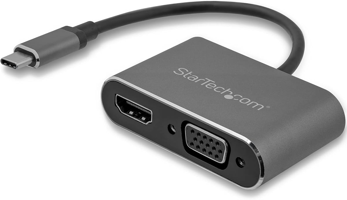 Adaptador USB-C a VGA y HDMI - 2 en 1 - 4K 30 Hz - Gris espacial - Compatible con Windows y Mac (CDP2HDVGA)