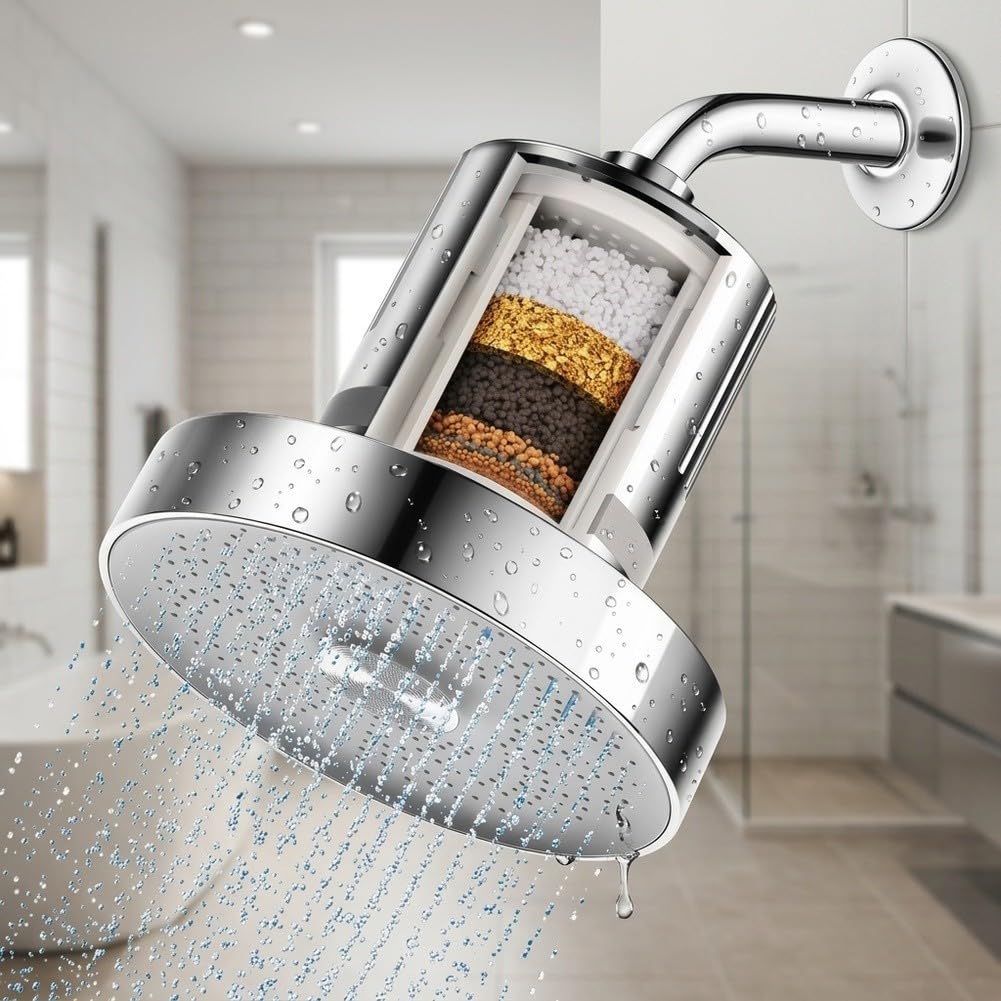 Cabezal para ducha Alta Presión con para filtro 6 Modos Ahorro Agua(Black)