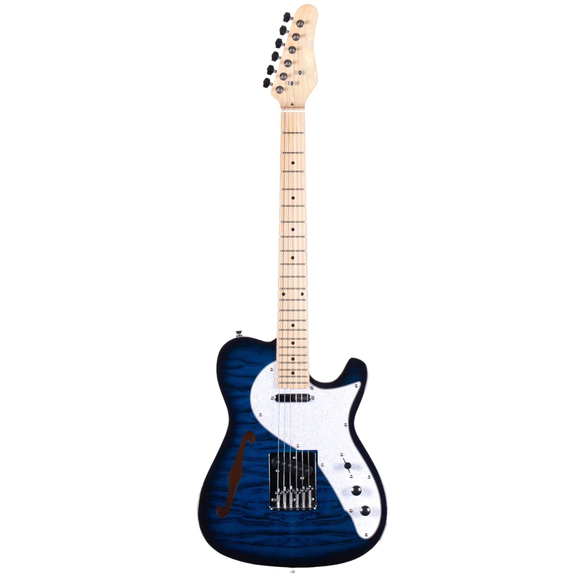 Chitarra elettrica TL F Hole Jazz con meccaniche cromate, Pickup humbucker in Tiglio, Blu,Blue
