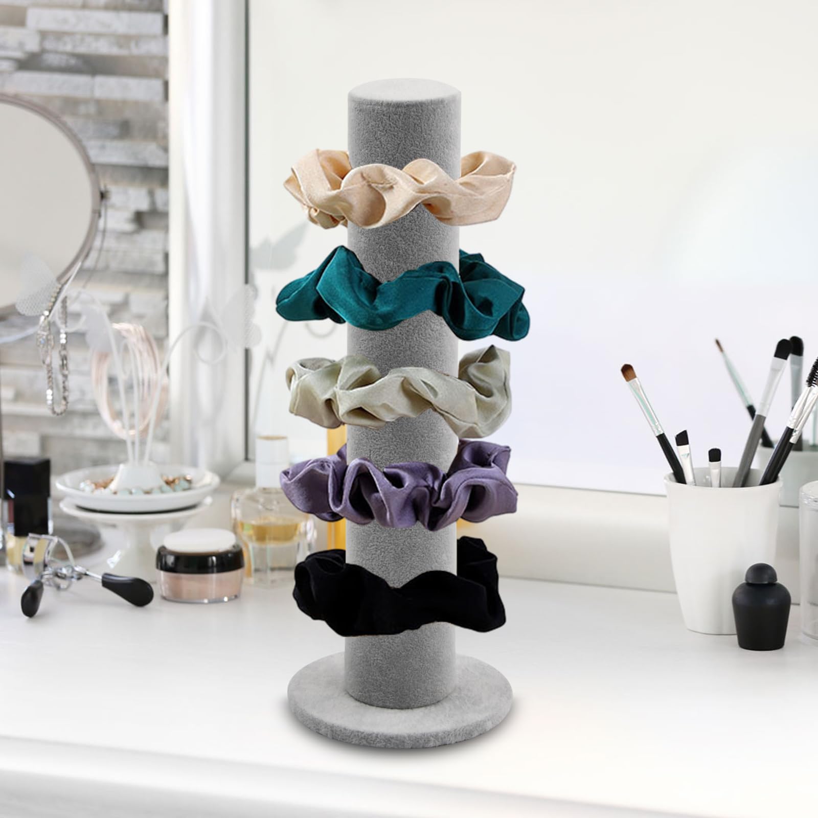 1 x stojak na Scrunchies, 5 x 30 cm, stojak na włosy Scrunchies, pionowy stojak na bransoletki, aksamitny uchwyt na opaskę do włosów (czarny)