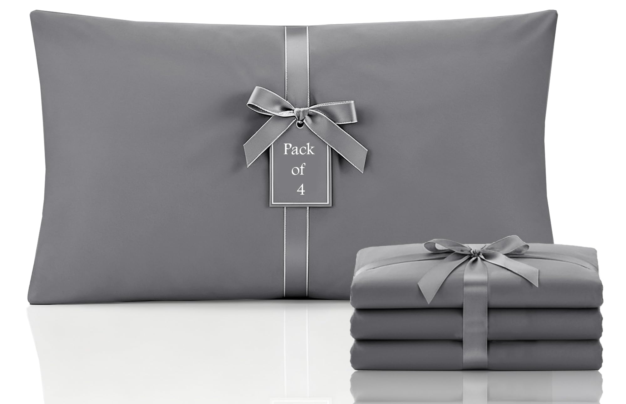 Moonlight Bedding Pillow Cases 4 Pack – Grey Pillowcases Envelope Closure Super Soft Brushed Microfiber Standard House Wife Pillow Covers, (50 X 75 CM)