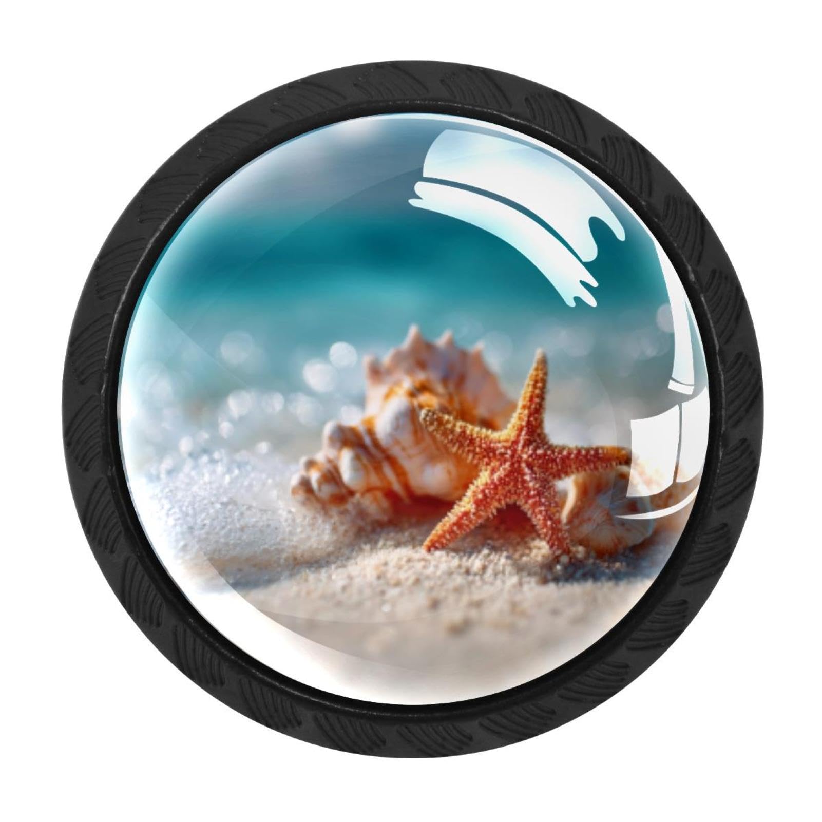 CHENZZZZ 4PCS Starfish and Seashell on the Summer Beac Dresser Knob Round Glass Drawer Knobs Pulls Cabinet Handle for Home Kitchen Office Bathroom Wardrobe Cupboard