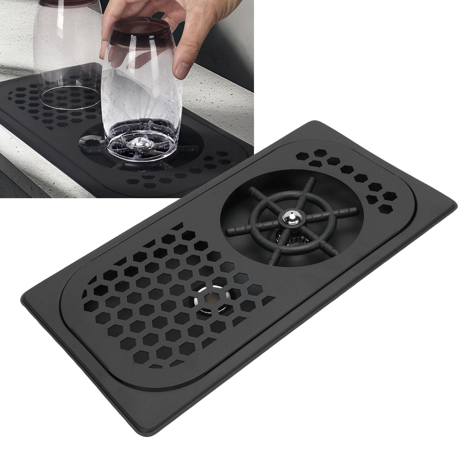 Enjuagadora de Vidrio, Lavadora Automática de Vasos con Rociador Multiángulo de Alta Presión de Acero Inoxidable, Accesorio para Fregadero con Drenaje y Bandeja de Goteo para Cocina, Bar,