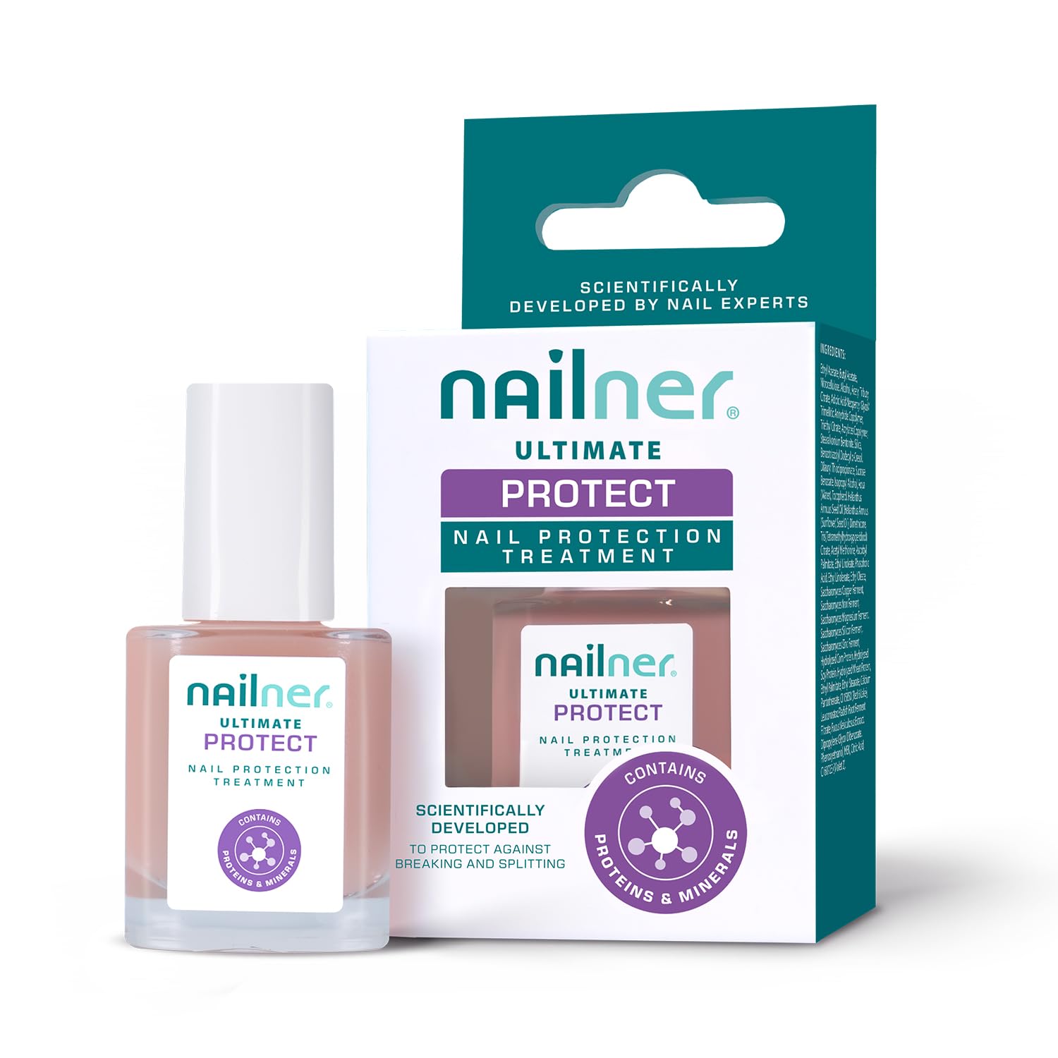 Nailner Ultimate Nail Protection Treatment – Nail Polish Strengthener for Damaged Nails Scientifically Developed to Protect Against Breaking & Splitting – Glossy Rose Nail Varnish Strengthener – 10ml