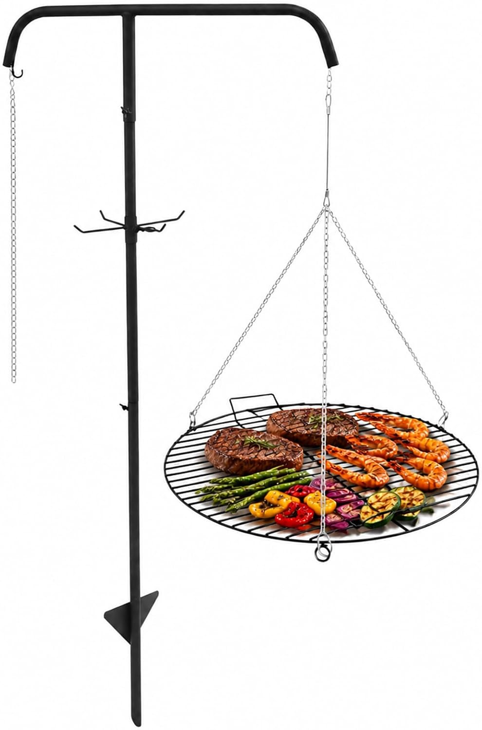 22" Hanging Campfire Grill Grate with 53" Ground Stake